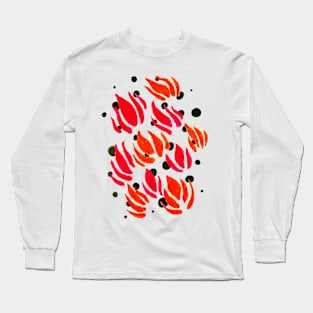 Red Abstract Flower Shapes Long Sleeve T-Shirt